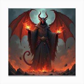 Demon Sorcerer Summoning Dark Magic In Fiery Lands 1 Canvas Print