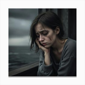Sad Girl With Blood On Her Face Canvas Print