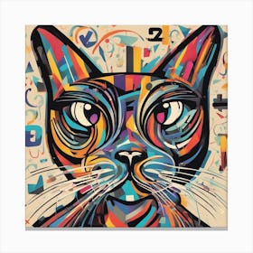An Image Of A Cat With Letters On A Black Background, In The Style Of Bold Lines, Vivid Colors, Grap (8) Canvas Print