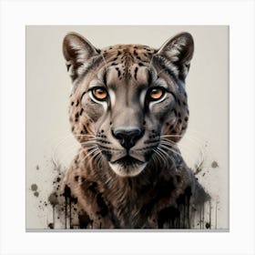 Portrait Of A Hyper Realistic Puma In Black Ink Canvas Print