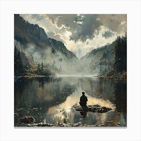 Man Sitting By A Lake Canvas Print