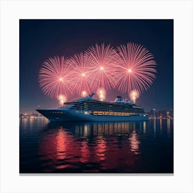 Luxurious Cruise Ship Under A Fireworks Display At Night 1 Canvas Print