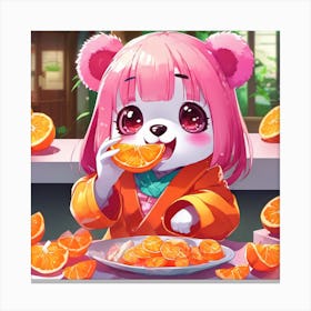 Cute Teddy Bear Eating Oranges Canvas Print