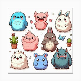 Cute Totoro Inspired Characters Canvas Print