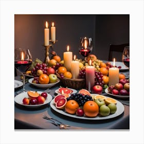 Table With Fruit And Candles Canvas Print