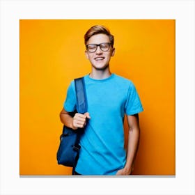 Firefly 18 Year Old, Boy, Transparent Glasses, T Shirt, Light Blue, Bag, Carrying, Yellow, Backgroun (1) Canvas Print