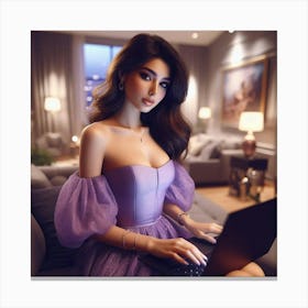 Beautiful Woman Using Laptop 16 Canvas Print