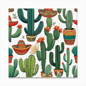 Mexican Cactus Pattern 29 Canvas Print