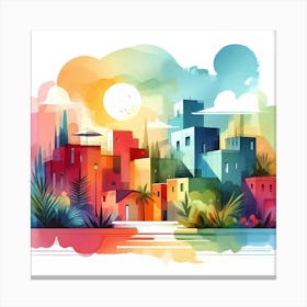 Watercolor City Background Canvas Print