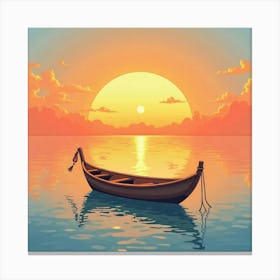 Charming Rowboat Floating In A Watercolor Sunset 1 Canvas Print