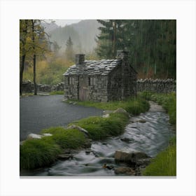 Stone Cottage In The Rain Canvas Print