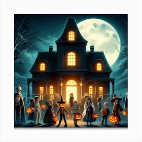 Halloween Night In Front Of The House Canvas Print