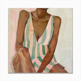 Study Of A Woman In A Striped Dress Canvas Print