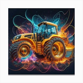 Yellow bulldozer surrounded by fiery flames 10 Canvas Print