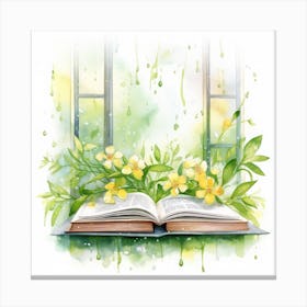 Watercolor Book On Window Sill 2 Canvas Print