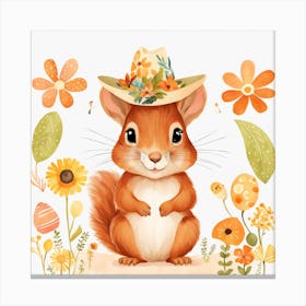 Floral Baby Squirrel Nursery Illustration (14) Canvas Print