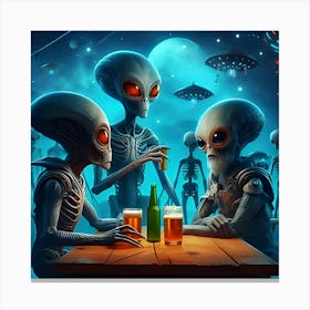 Aliens Sitting Around A Table Drinking Beer Canvas Print