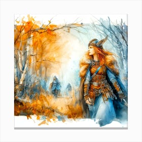 A Portrait Of A Female Warrior In The Woods Canvas Print