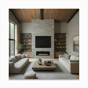 Modern Living Room With Fireplace 7 Canvas Print