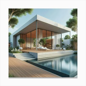 Modern House With Pool 1 Canvas Print