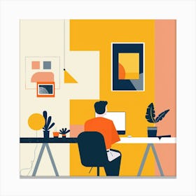 Illustration Of A Man Working At His Desk 5 Canvas Print