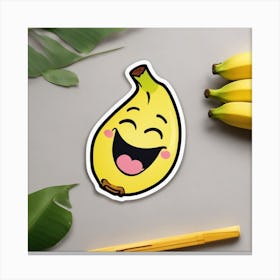 A Happy Banana With A Smiling Face And A Heart Sticker Canvas Print