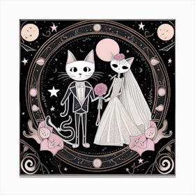 Cat Wedding whimsical minimalistic line art Canvas Print
