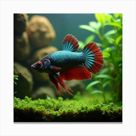 Betta Fish In Decorated Aquarium 1 Canvas Print