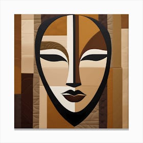 Patchwork Quilting Abstract Face Art with Earthly Tones, American folk quilting art, 1382 Canvas Print