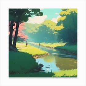 Peaceful Countryside River Acrylic Painting Trending On Pixiv Fanbox Palette Knife And Brush Stro (8) Canvas Print