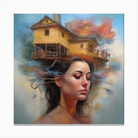 House On A Tree Artistic Surreal Painting Canvas Print