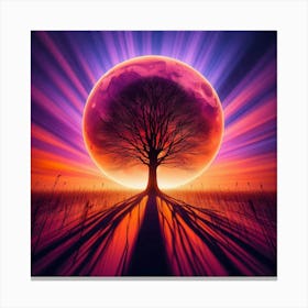 Full Moon With Tree Canvas Print