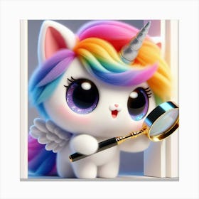 Unicorn Cat, caticorn With Magnifying Glass 10 Canvas Print