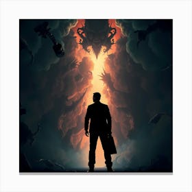 Man Standing In Front Of A Demon Canvas Print