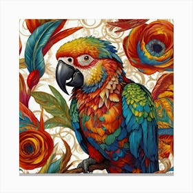 A colorful parrot in the style of intricate psychedelic swirl patterns, in the style of Magali Villeneuve, love and romance, in the style of Caravaggio, colorful Moebius, white background Canvas Print