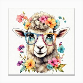 Watercolor Cute Funny Sheep With Eyeglas wall art Canvas Print