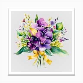 Watercolor Mardi Gras Flower Bouquets 5 Canvas Print