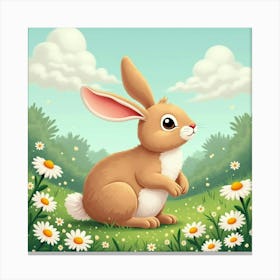 Rabbit In A Meadow Of Daisies 1 Canvas Print