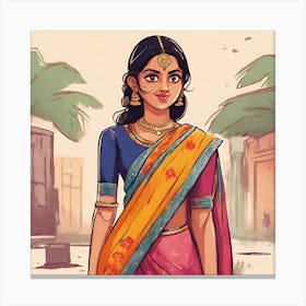 Indian Woman In Sari 1 Canvas Print