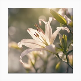 A Blooming Lily Blossom Tree With Petals Gently Falling In The Breeze 2 Canvas Print