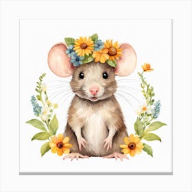 Floral Baby Rat Nursery Illustration (53) Canvas Print
