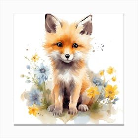 Fox With Flowers Canvas Print