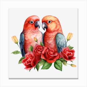 Couple Of Parrots With Roses 5 Canvas Print