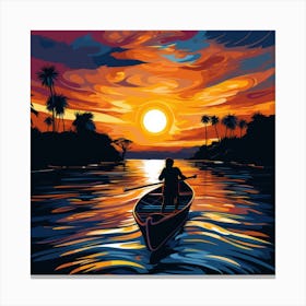 Sunset In A Canoe Canvas Print