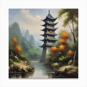 Chinese Tower In The Middle Of The forest Canvas Print