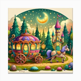 Playful Cartoon Style Illustration Of A Whimsical Caravan Journey Through A Magical Forest, Style Cartoon Illustration Canvas Print