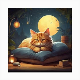 Cat In The Moonlight Canvas Print