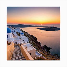 Sunset In Oia, Greece Canvas Print