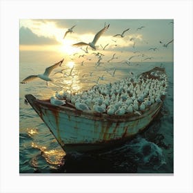 Seagulls On A Boat Canvas Print