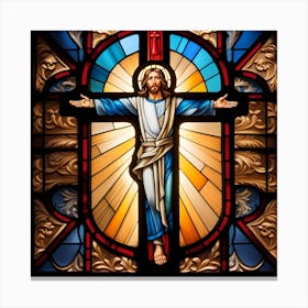 Jesus Christ on cross stained glass window 3 Canvas Print